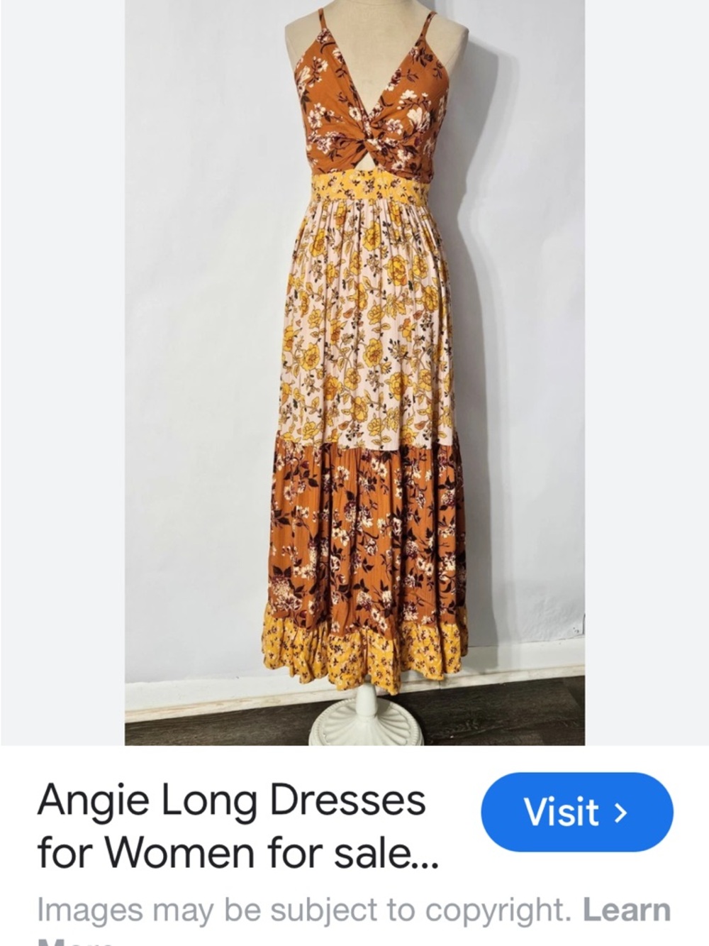 Angie Floral Tiered Maxi Dress in Rust & Yellow